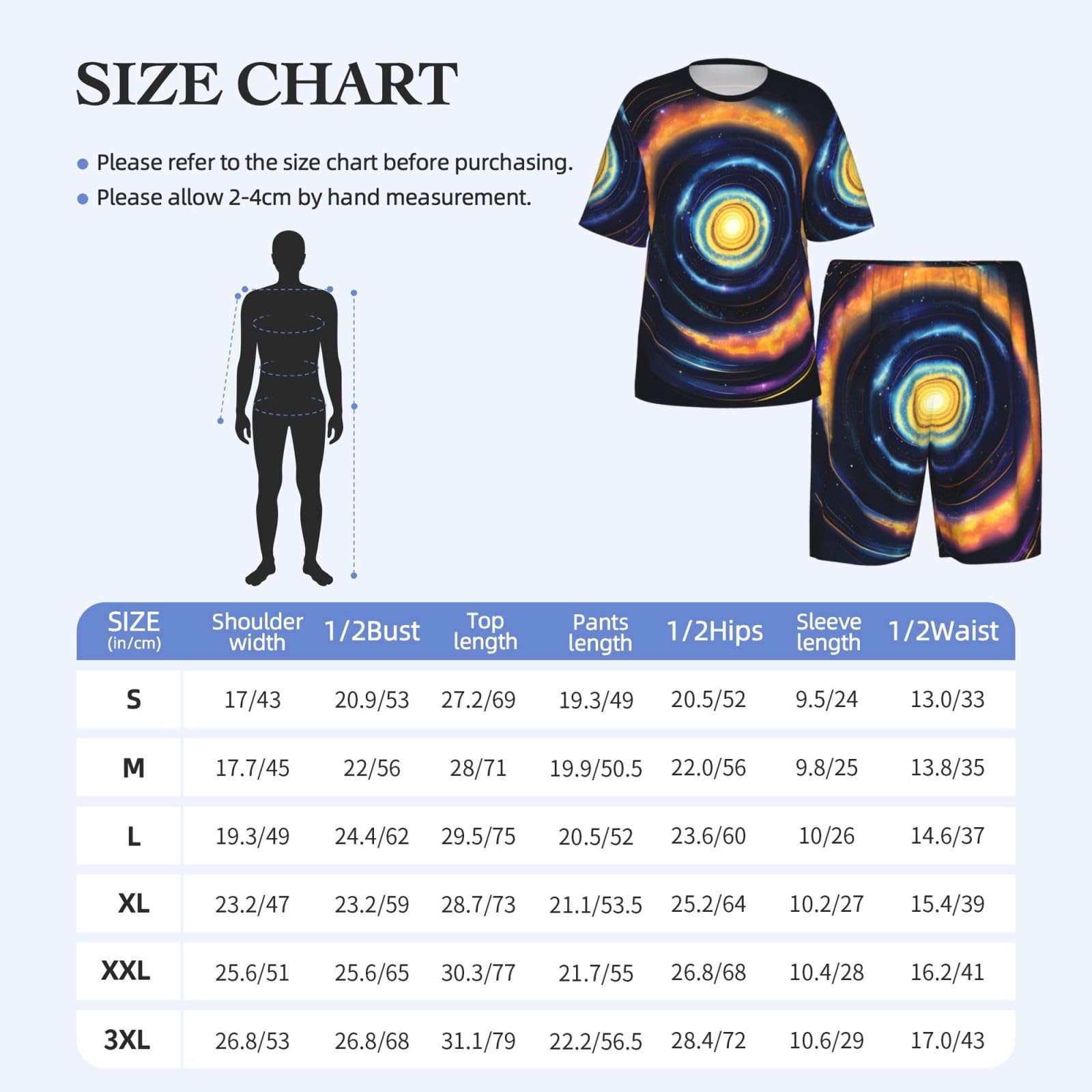 Space Spiral Cosmic Energy Print Classic - Conjunto de pijama para hombre, pantalones cortos de pijama suaves para hombre, perfecto para noches de verano