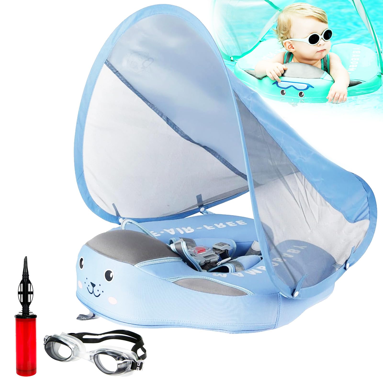 Gzadii Fenayuu - Bouée de piscine pour bébé - UPF 50+ - Avec toit pare- amovible - Entraîneur de natation sûr pour les à partir de 3 à 36 mois