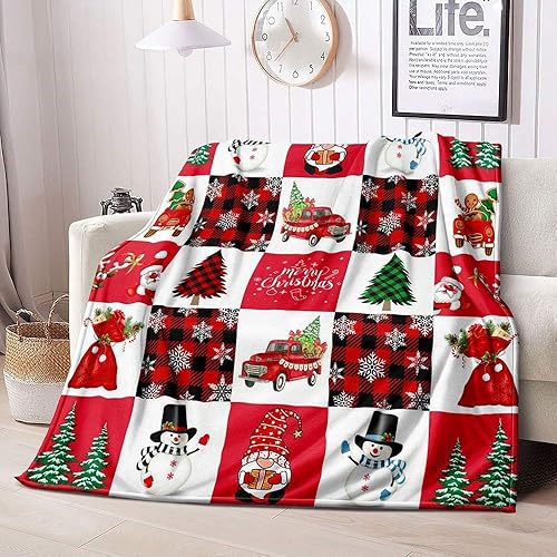 Vista 81 de LUVIVIHOME Manta de Feliz Navidad, bolas de Navidad azules doradas, manta de invierno con copos de nieve, manta individual, acogedora manta cálida