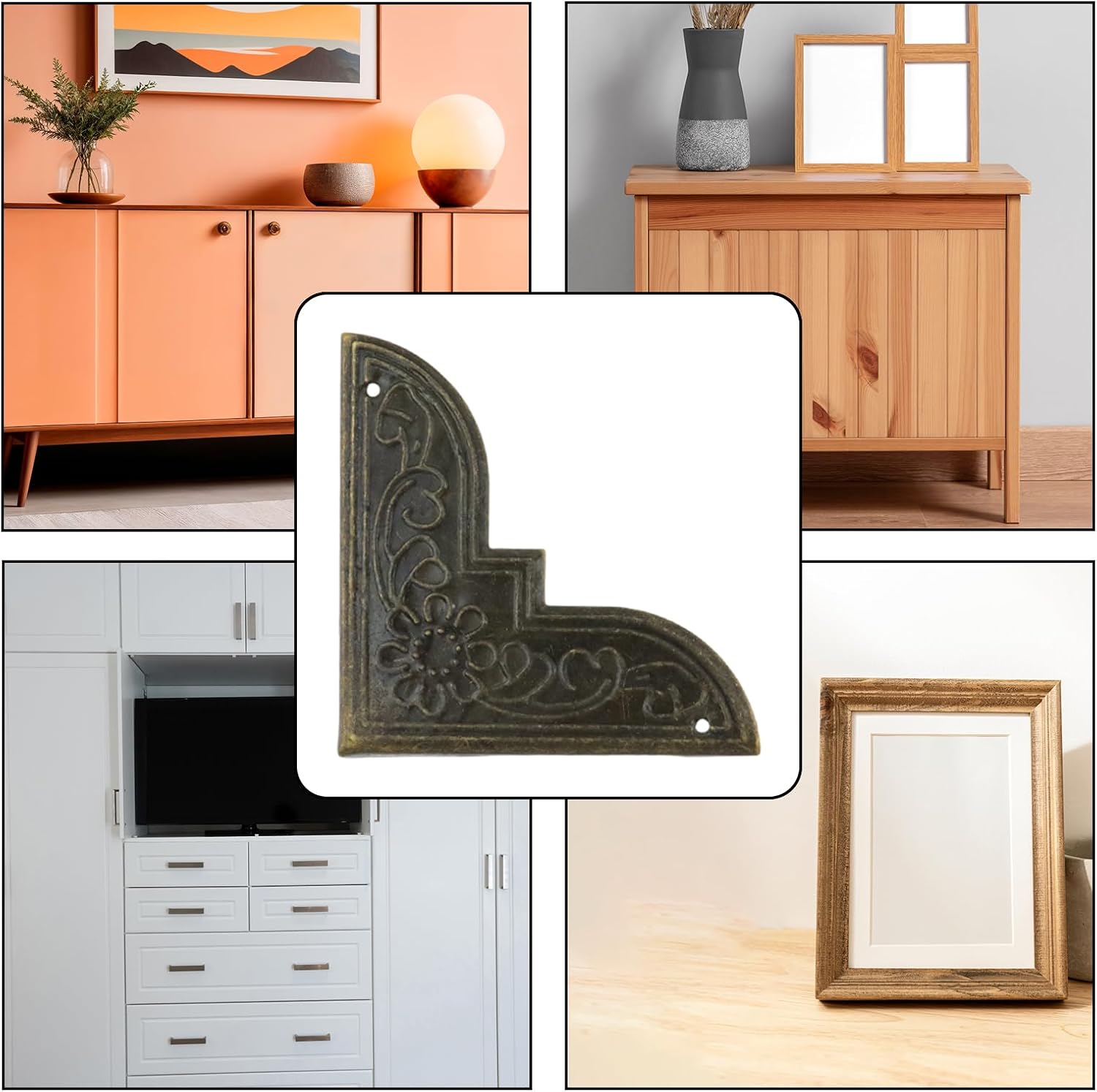 Crapyt 16 Pcs 2" Triangular Flat Corner Braces Straight Brackets, Bronze Metal Furniture Corner Table Edge Cover, for Jewelry Boxes, Gift Boxes, Cabinets, Scrapbooks and Photo Albums