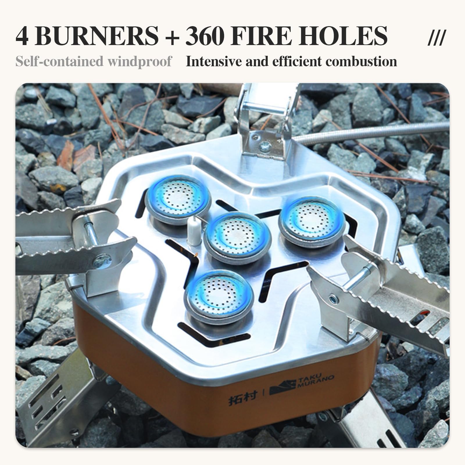 Réchaud de camping au butane portable pliable 12800 W avec étui de transport, allumage électronique, mini réchaud pour camping, randonnée, randonnée et pique-nique (marron foncé)