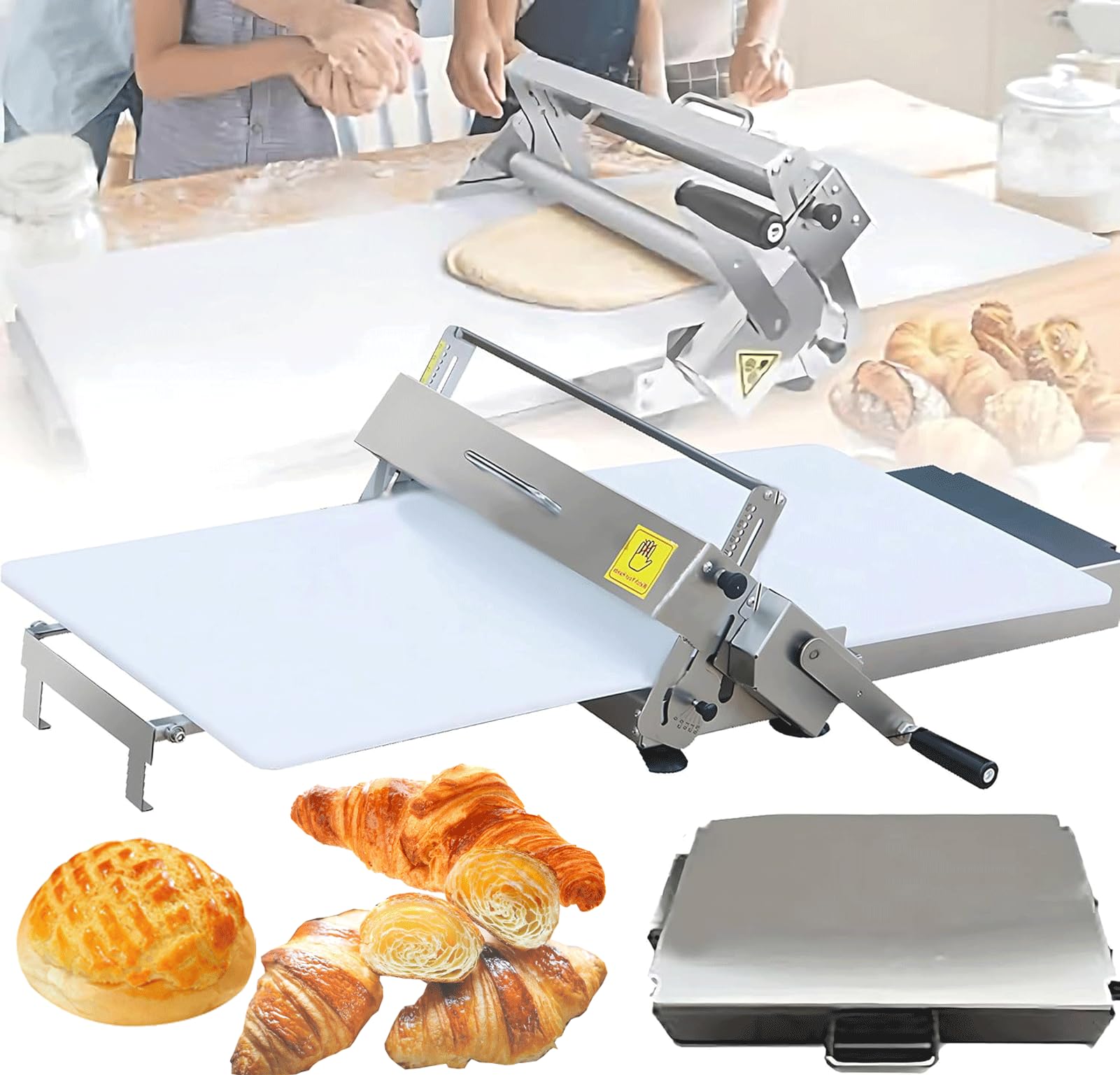 Manuelle Teigwalzmaschine, kommerzielle Teigschere, Edelstahl, verstellbare Dicke für Bäckerei