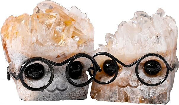 Hedgehog Sculpture Cluster Set Mini Crystal Carving with Black Glasses, Natural Crystal Cluster Figurines 2 Pcs Unique Desk Ornament, Cute Animal Gift for Collectors & Home Decor