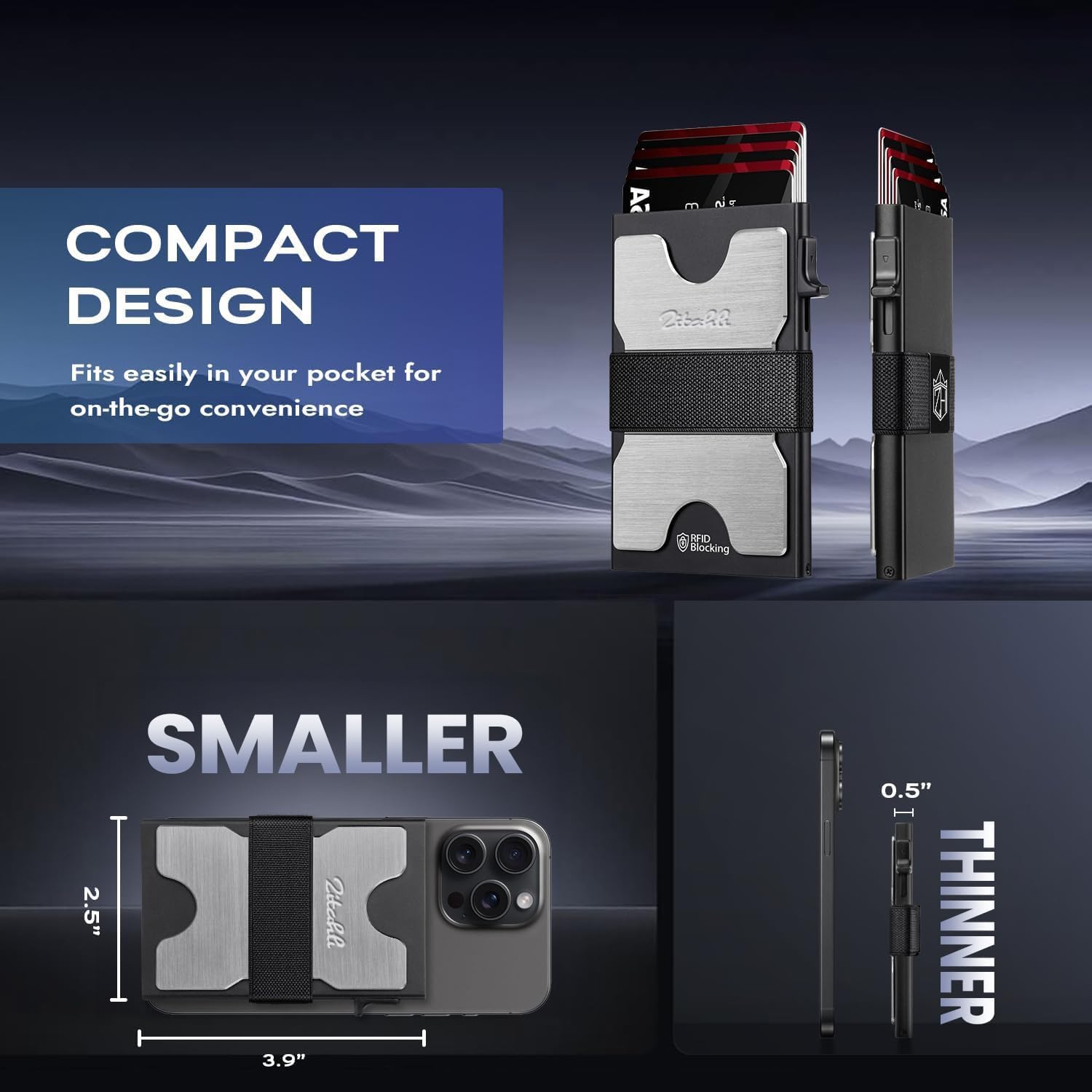 Zitahli Card Holder Wallets for Men - Slim Wallet Holds 6+6 Cards, Metal Card Holder, Minimalist RFID Blocking Wallets with Pop-Up Function, Ultra-Thin, Men's Accessories, Gifts for Him - Image 3