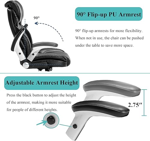 Miniatura 7 de Silla de oficina grande y alta, silla de escritorio ergonómica de 500 libras para personas pesadas, silla giratoria de piel sintética con brazos