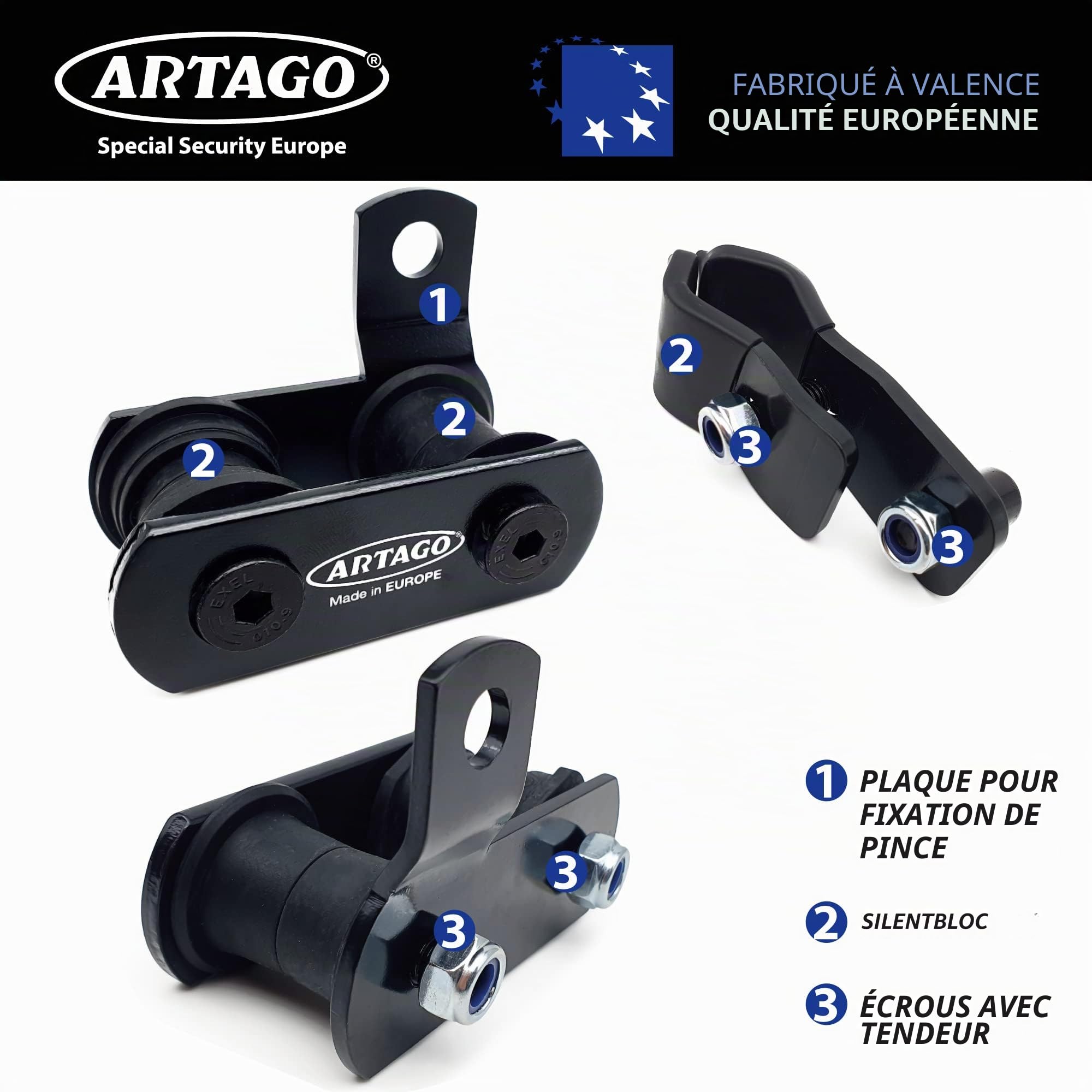 ARTAGO 568.2 Support Antivol pour Cadenas 69 et 69X, Fixation sur Tubes Ø18-25mm et Vis, Universel