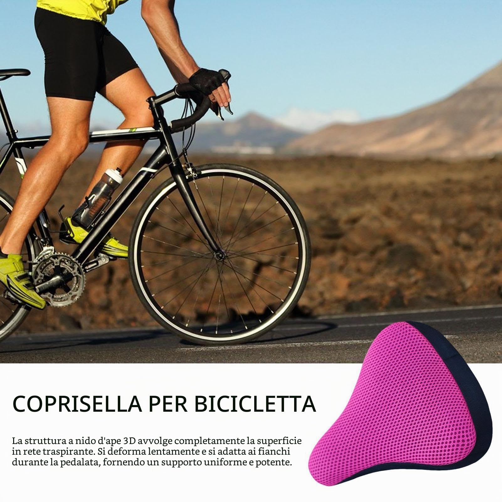 Copri Sedile Per Biciclette – Coprisella Imbottito E Traspirante | Cuscino Ergonomico Antiscivolo Per Veicoli Stradali, Biciclette, Rosa Acceso, 20 X 23 Cm