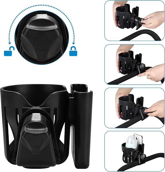 Accmor Universal Walker Cup Holder with Phone Holder, Wheelchair Cup Holder, 360 Rotatable Bottle Holder for Wheelchair, Walker, Scooter