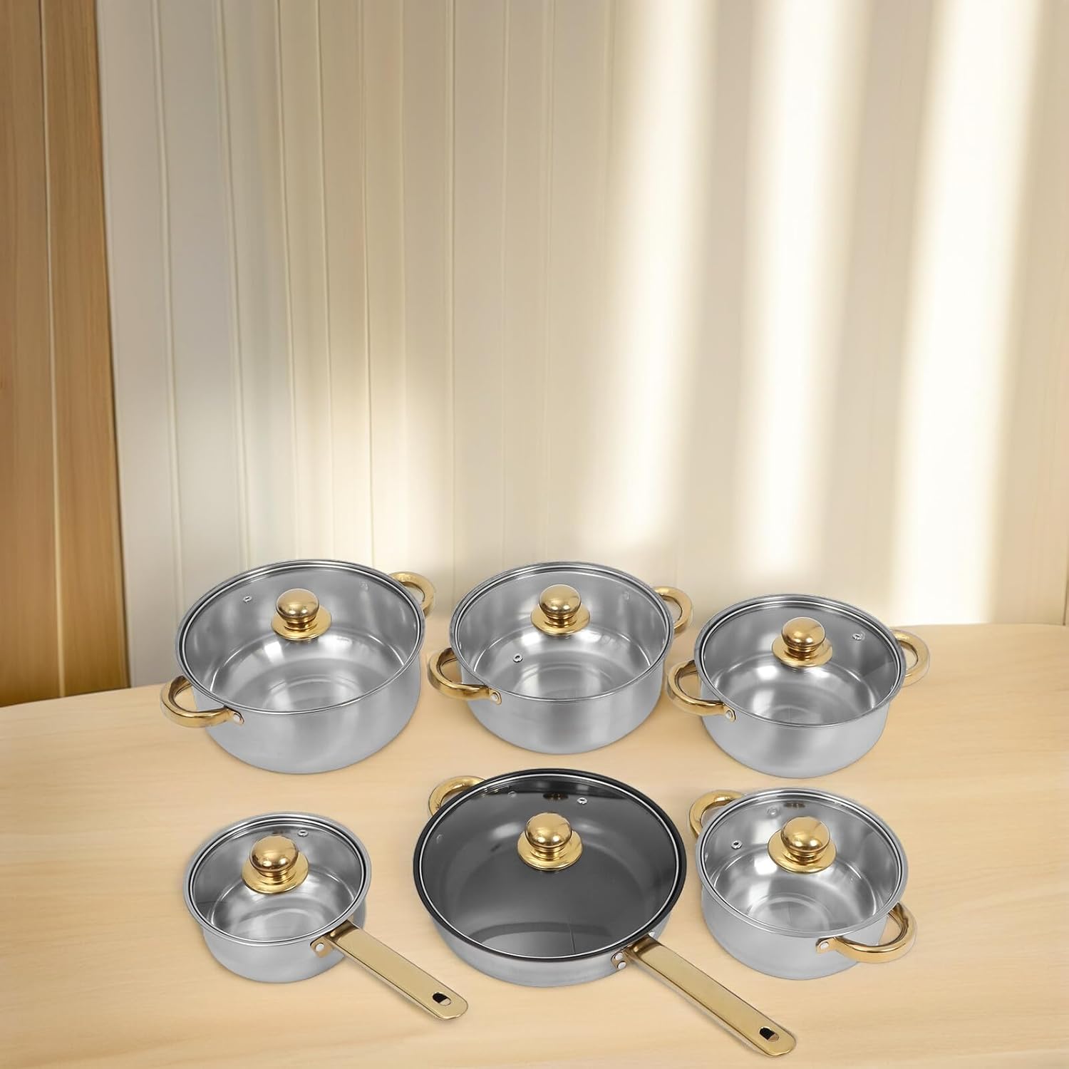 Stainless Steel Cookware Set with Lids Versatile Kitchen Pots and Pans for Boiling Frying Simmering Even Heat Distribution Design for Everyday Family Cooking