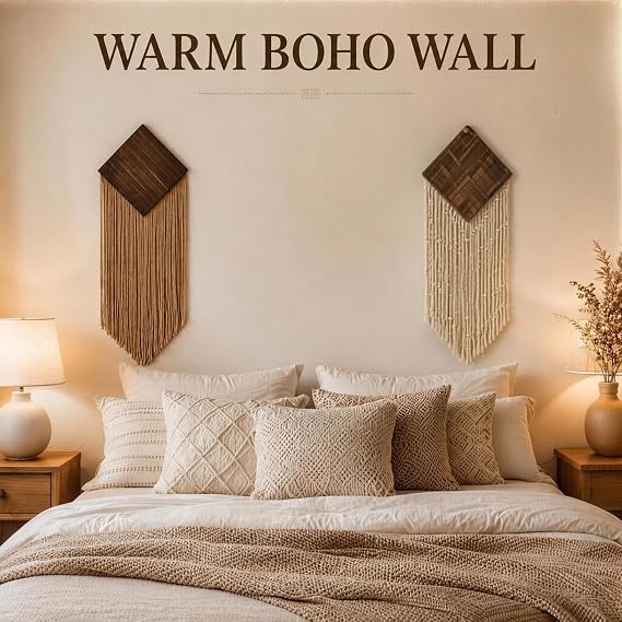 wall Art Decor, Macrame wall Hanging, 2 Pcs Boho Woven Tassel Home Decor for Living Room Bedroom Apartment, Handmade Bohemian Accent34.25 11.03