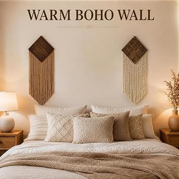 wall Art Decor, Macrame wall Hanging, 2 Pcs Boho Woven Tassel Home Decor for Living Room Bedroom Apartment, Handmade Bohemian Accent34.25 11.03