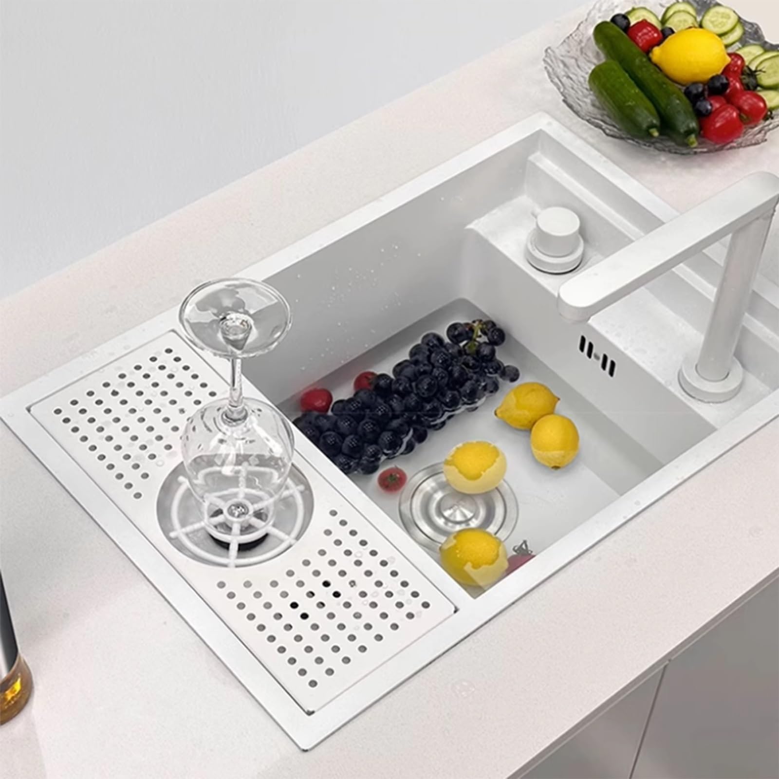 Grifo Plegable para Fregadero de Cocina Comercial – Sifón Oculto con lavavasos, Ideal para cafeterías, Bares, caravanas y lavabos sobre encimera (55 * 32 22 cm)