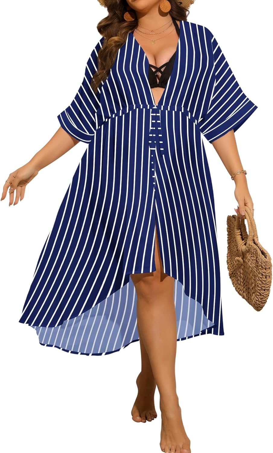 SWOMOG Women Cover Ups Plus Size Swimsuit Chiffon Kimono Long Cardigan Open Front Bathing Suit Summer Flowy Bikini Beachwear