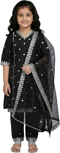 FELIZ THE DESIGNER STUDIO Girl's Georgette Embrodairy Salwar Suit Set With Dupatta|Salwar Suit Set|Ethnic Suit Set