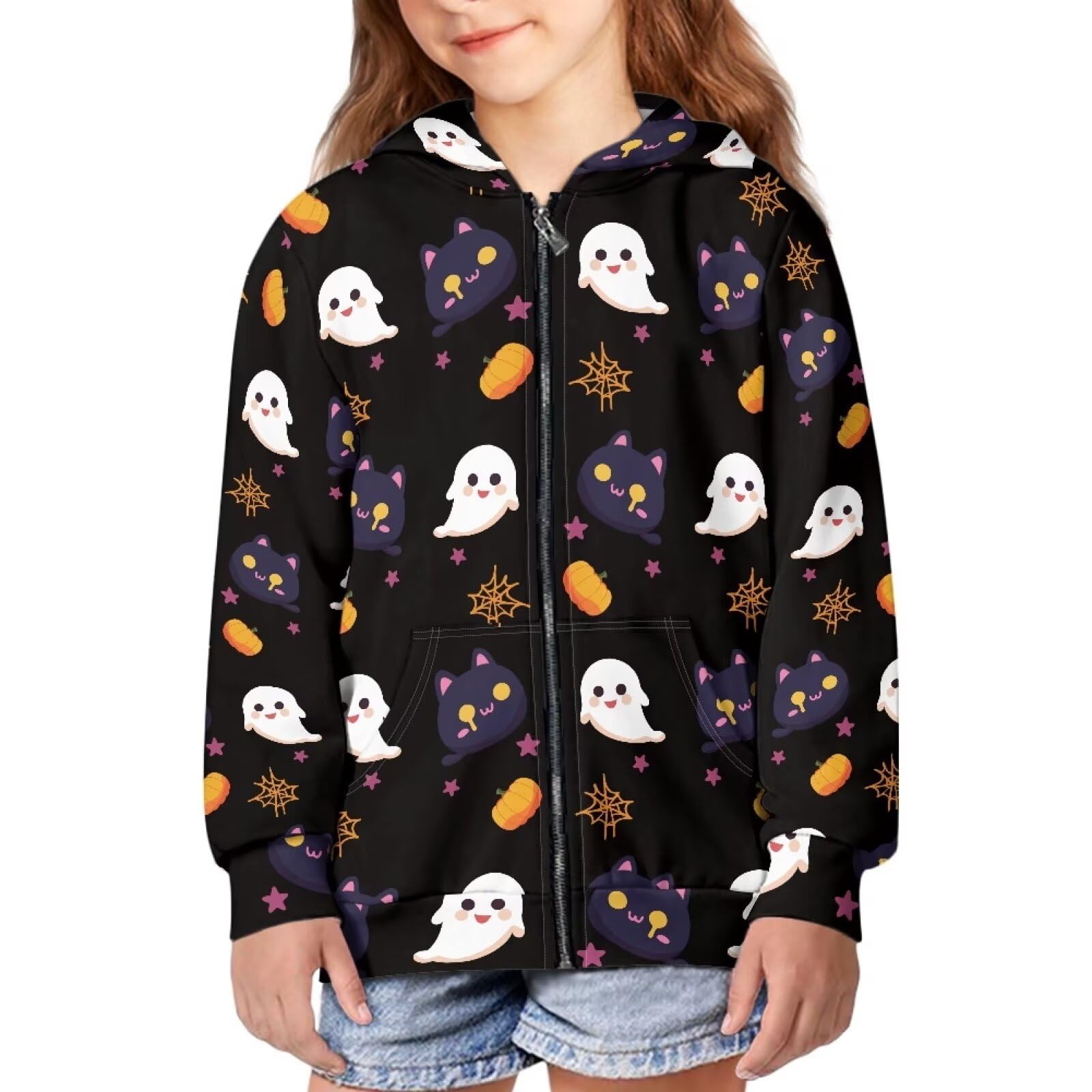 Unisex Zipper Sweatshirt Boys Girls Hooded with 2 Pocket Pullover Hoodies for 6-16Y Kids