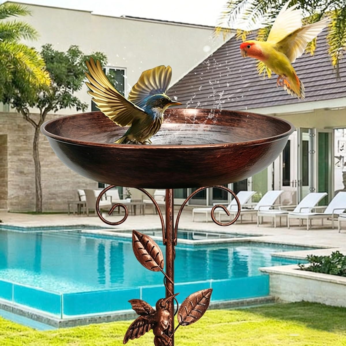 Vogeltränke Stehend, Metall Vintage Vogeltränke Winterfest, Vogelbad Garten Stehend, Wassertränke für Vögel, Futter Vogelbad, für Draußen Garten Hof Rasen(2 pcs)