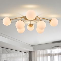 8-Light Milk Glass Pendant Light 33 Sputnik Bubble Glass Chandelier Light Fixture Hand Blown Semi Flush Mount Ceiling