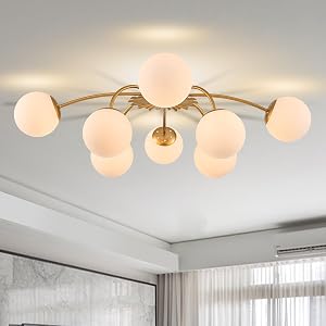 8-Light Milk Glass Pendant Light 33 Sputnik Bubble Glass Chandelier Light Fixture Hand Blown Semi Flush Mount Ceiling