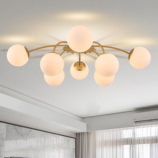 8-Light Milk Glass Pendant Light 33 Sputnik Bubble Glass Chandelier Light Fixture Hand Blown Semi Flush Mount Ceiling