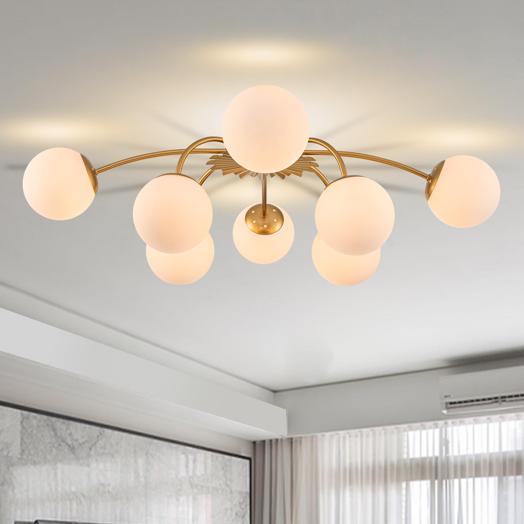 8-Light Milk Glass Pendant Light 33 Sputnik Bubble Glass Chandelier Light Fixture Hand Blown Semi Flush Mount Ceiling