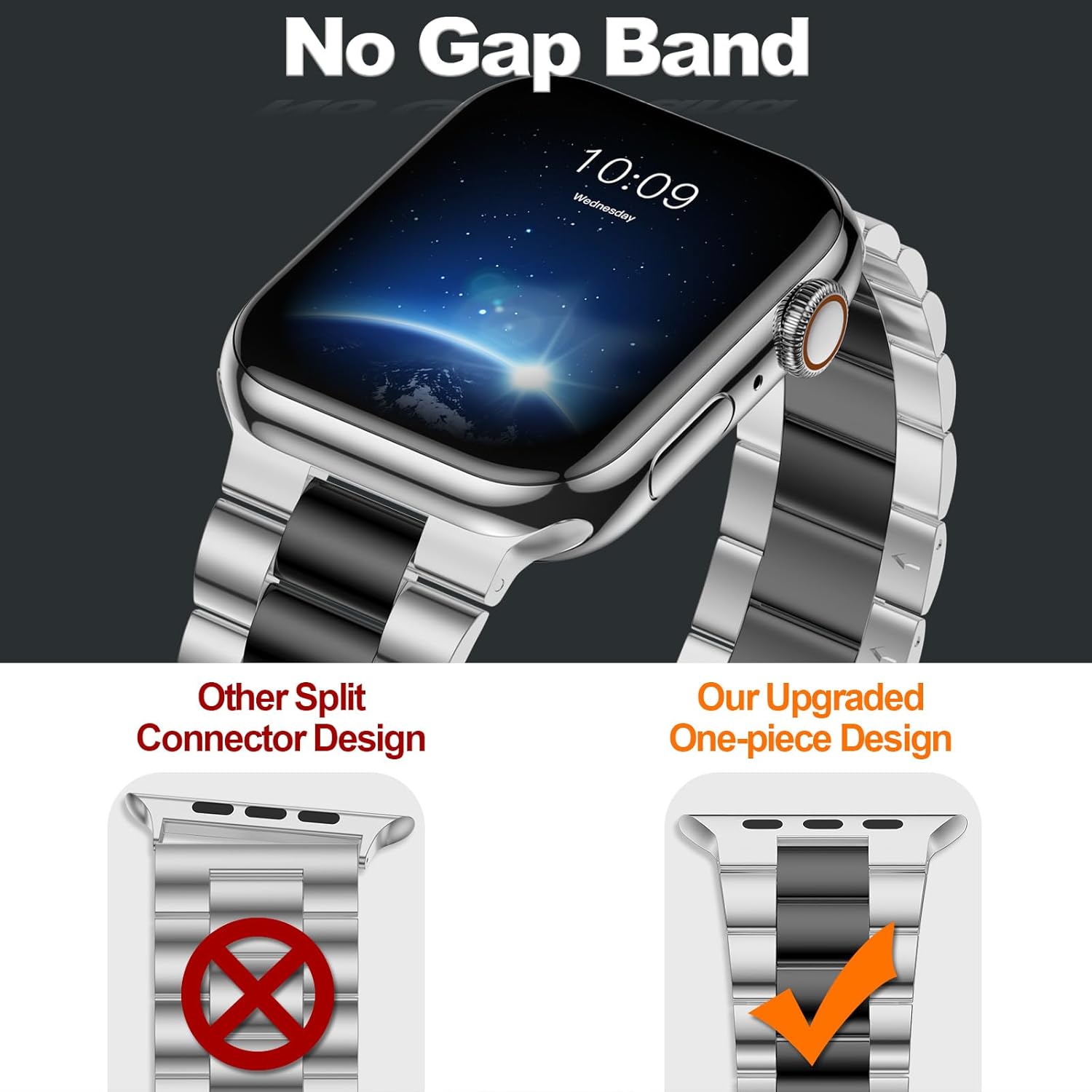 iiteeology Lightweight Stainless Steel Band Designed for Apple Watch Ultra 3 & Ultra 2, Series 1-11, 46mm, 45mm, 44mm, 42mm, Replacement iWatch Bands for Men & Women, Silver/Black - Image 3