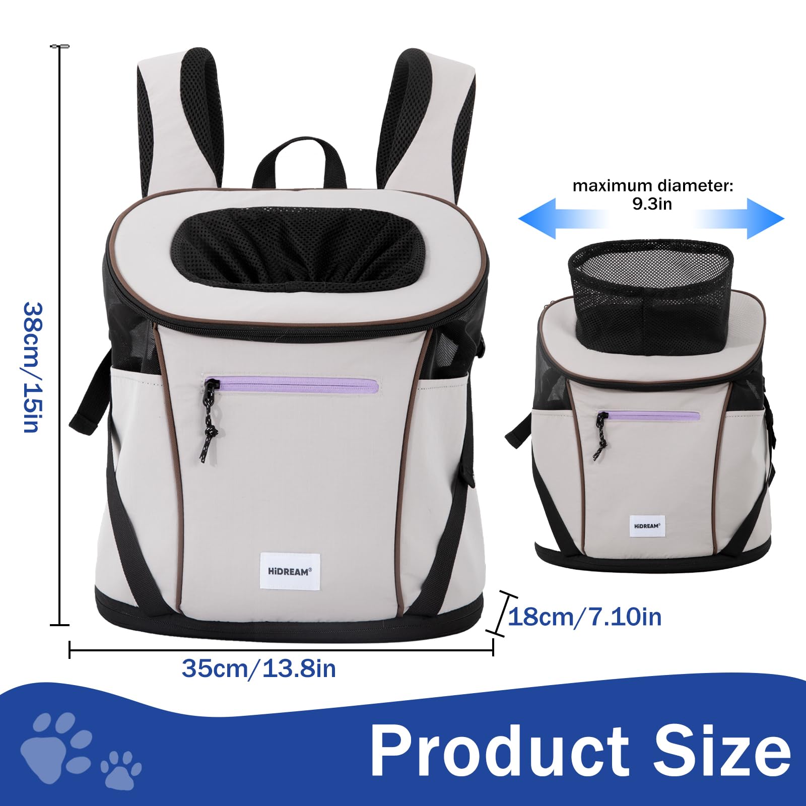 Mochila transportadora de nailon impermeable para gatos y perros, bolsa de viaje de malla transpirable con clip de seguridad para senderismo y camping, hasta 9 kg (gris)