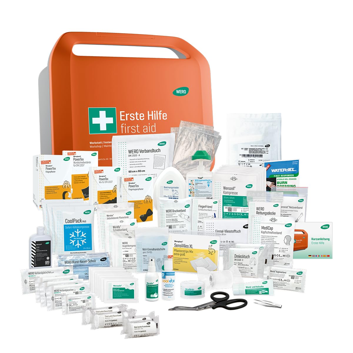 WERO Smart Case groß DIN 13157 Erste-Hilfe-Koffer | für Werkstatt & Instandhaltung, kompakt, robust & übersichtlich, staub- & spritzwassergeschützt, mit Farbleitsystem