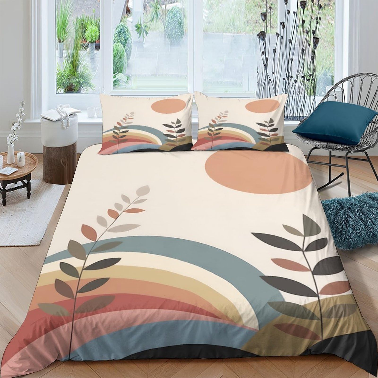 Ctjqhvkz Style-4 3D Printed Abstract Rainbow Fitted Sheet Microfiber Soft Geometric Sun Mattress Cover For Bedroom Guest Room Decor Single（135X200cm）