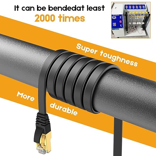 Cable Ethernet Ercielook CAT8 30 ft Negro Plano S/FTP para Router miniatura 6