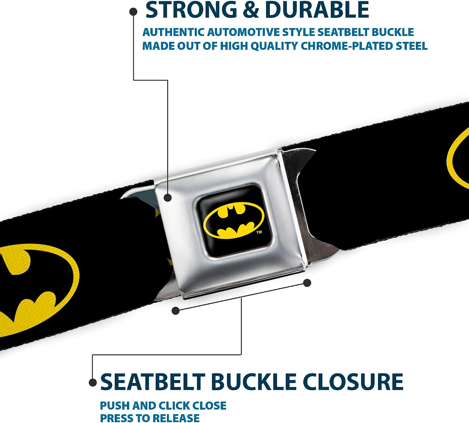 Buckle-Down Seatbelt Belt - Batman Shield Black/Yellow - 1.0" Wide - 20-36 Inches in Length