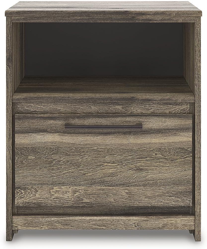 Signature Design by Ashley Baystorm Casual 1-Drawer Nightstand with Open Cubby and USB Ports, Dark Brown