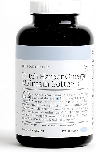 Big Bold Health Dutch Harbor Omega Maintain Cápsulas blandas – Aceite de hígado de bacalao de Alaska prémium (120 unidades) – Suplemento omega-3 de