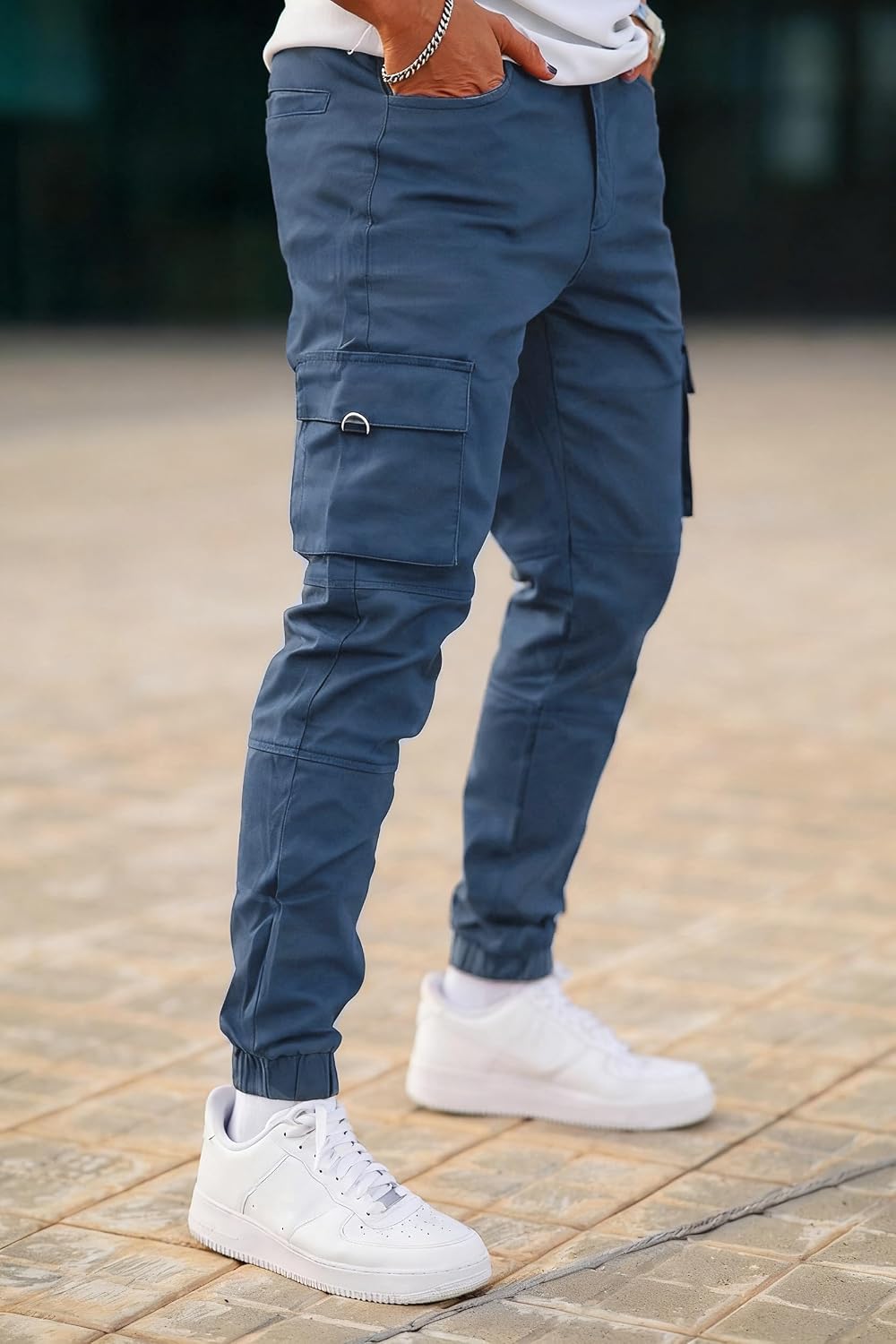 GINGTTO Mens Cargo Jogger Pants Slim Fit Stretch Zipper Pockets Thick Cotton Pants for Men