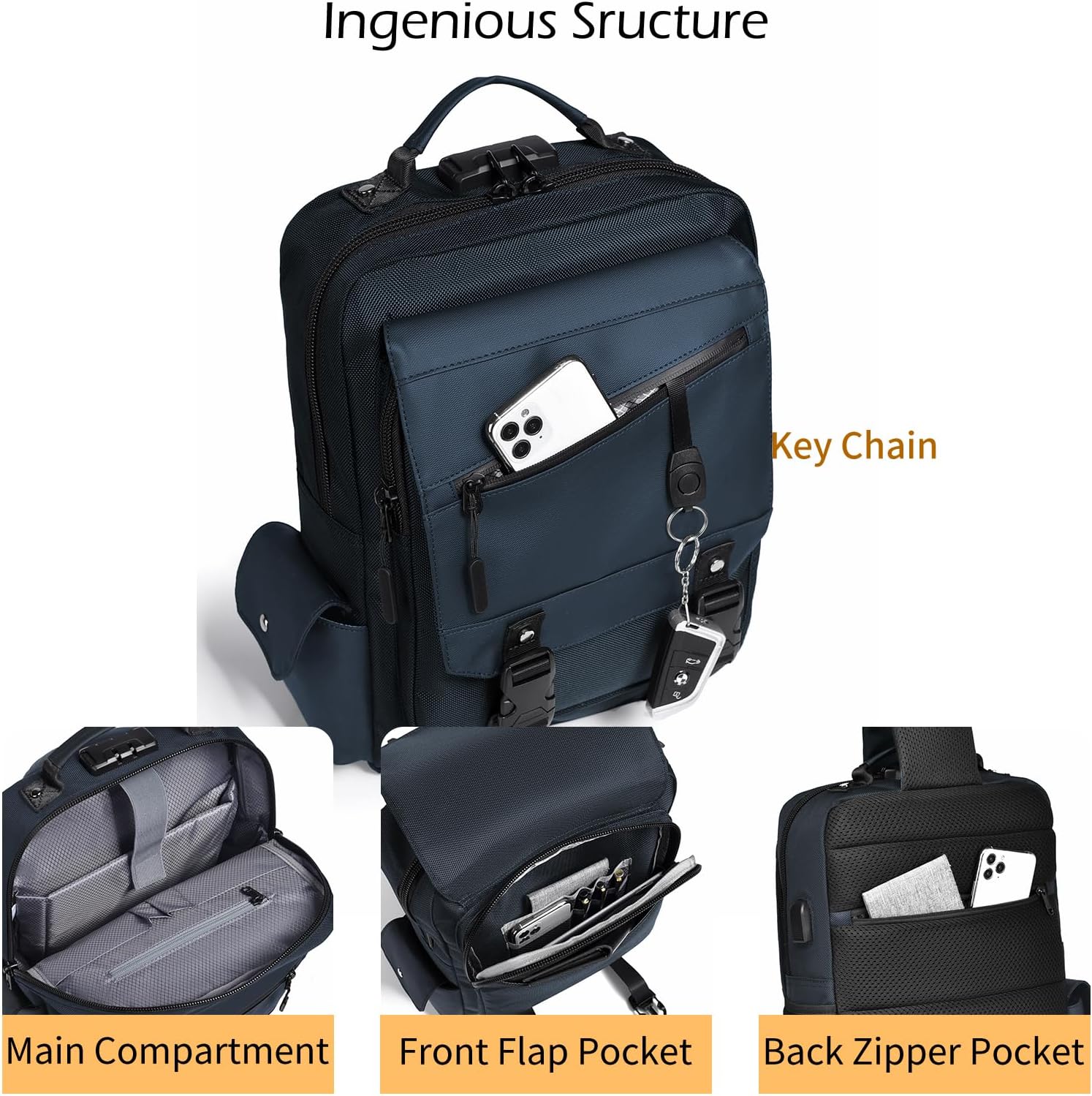Leaper Crossbody Messenger Bag for Men: 13L Multi-pocket Satchel Sling Shoulder Bags for Travel Daily Work - Women Single Strap Backpack for Cycling, Hiking - Laptop Sling Bag for Men 14 inch,DarkBlue