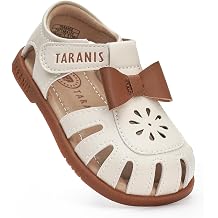 TARANIS Toddler Girls Sandals Wide Toe Box Barefoot Shoes with Stable Heel Support Non-Slip Summer Baby First Walking Shoes Cute Princess Flats for Party Wedding Preschool