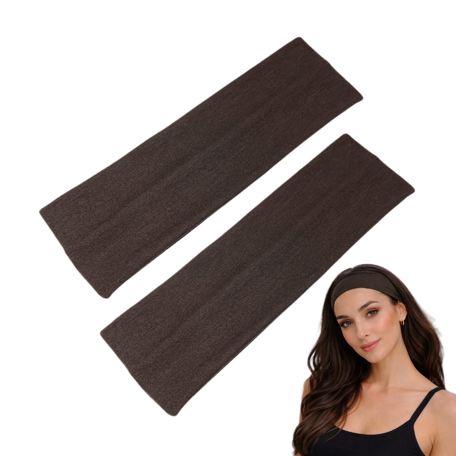 7cm Wide Headbands 2 Pack Plain Stretchy Hairband Unisex Kylie Headband Bandeau Gym Exercise Headbands for Women & Men Soft Yoga Head Band (Dark brown)