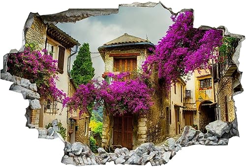Miniatura 4 de Calcomanías de pared rotas en 3D, Village Mesta, Isla de Quíos, Grecia, 36 x 24 pulgadas, vinilo de pared extraíble, despegar y pegar, decoración de