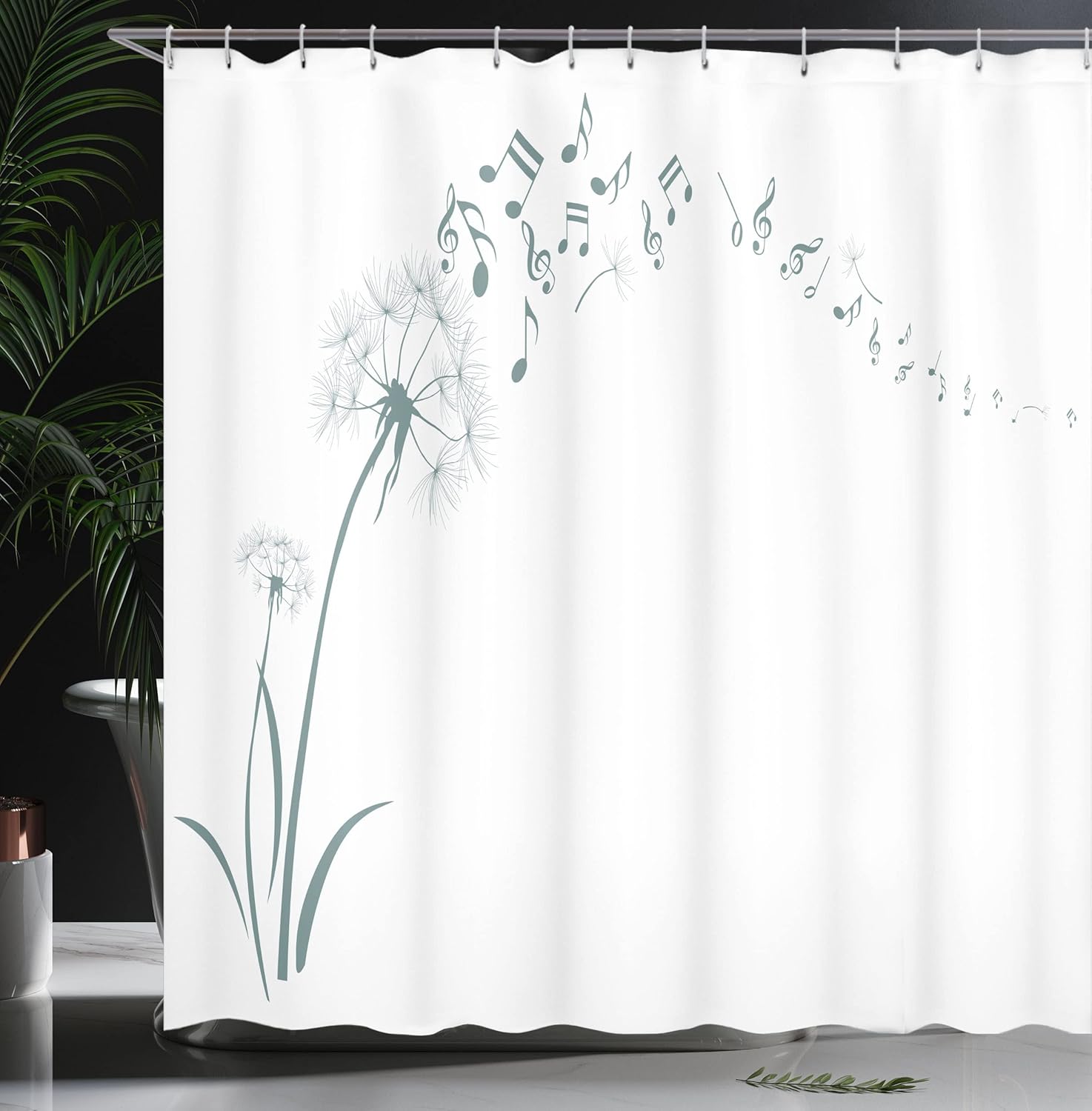 Ambesonne Music Shower Curtain, Flying Dandelions Notes Summer Spring Meadow Silhouette Softness Simple Print, Cloth Fabric Bathroom Decor Set with Hooks, 69" W x 75" L, Cadet Blue