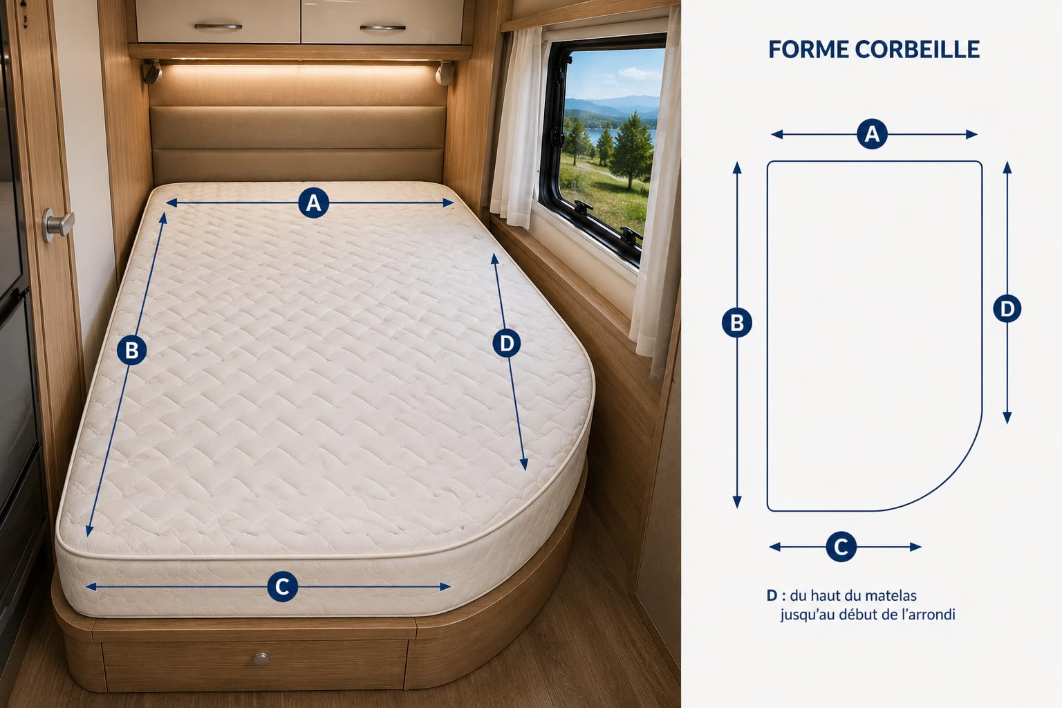 Sommiflex Matelas Camping-Car Forme Corbeille sur Mesure – Mousse Haute Résilience, Dimensions Personnalisables