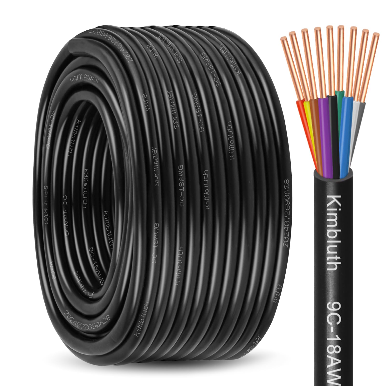 Kimbluth 18/9 Solid Sprinkler Wire 100FT 18 Gauge 9 Conductor Irrigation Wire with UV Resistant PVC Jacket for Underground Irrigation System, Field