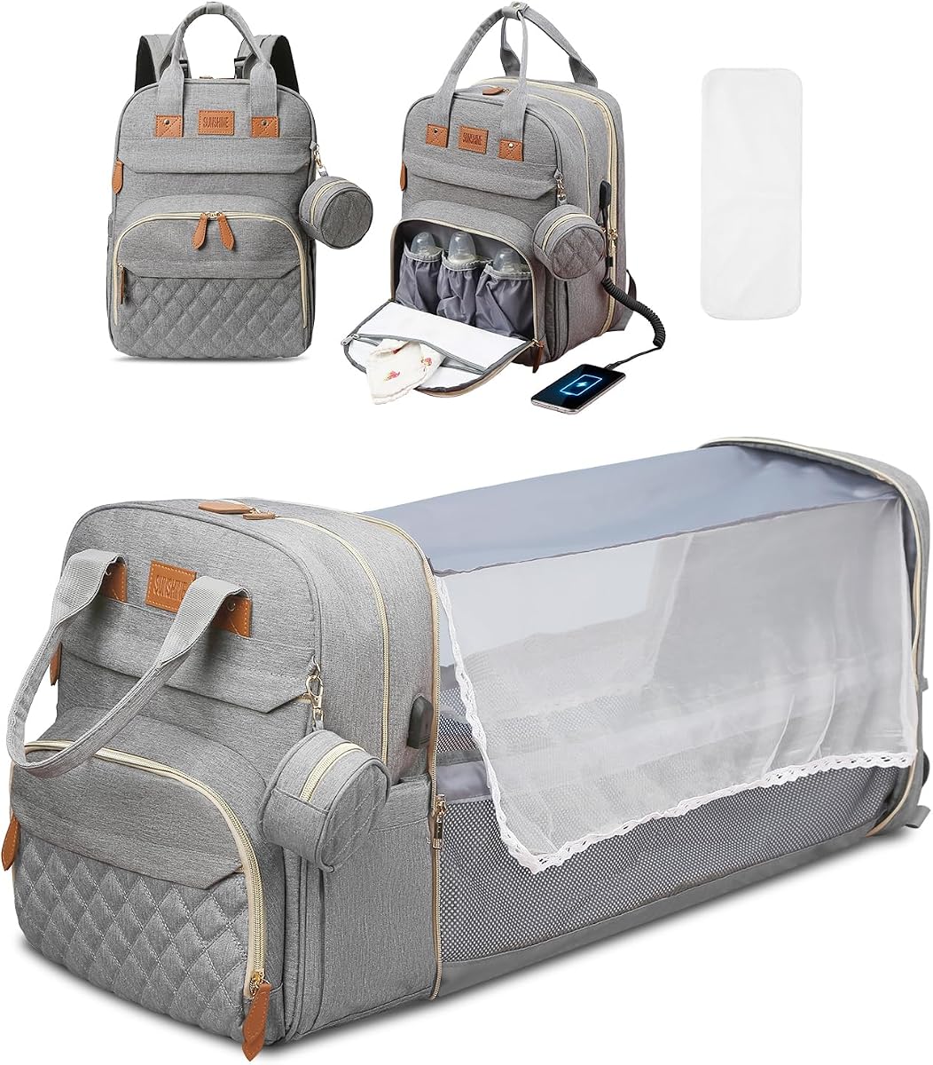 JSTPRO Diaper Bag Backpack, Large Diaper Bag with Changing Station, Baby Bag, New Mom Gifts, Lightweight Waterproof Unisex Diaper Bag with Insulated Pockets and USB Charging Port, Grey