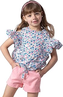 بلوزة مكشوفة الكتفين مزينة بالزهور مع ربطة عنق للبنات الصغيرات من نينوس