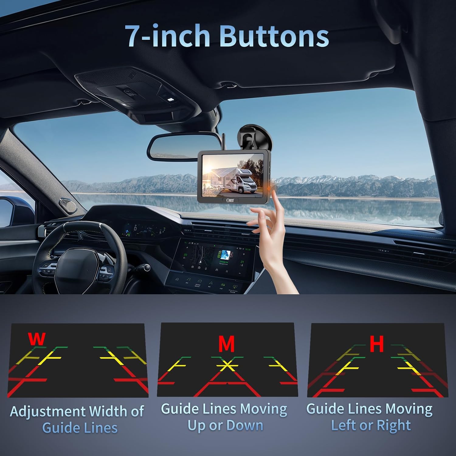 OBEST Magnetic Solar Wireless Backup Camera System with 5" HD Monitor, Long-Range Digital Signal, Image Flip, Easy DIY Install for Trucks, Trailers, RVs, DC 8V–32V