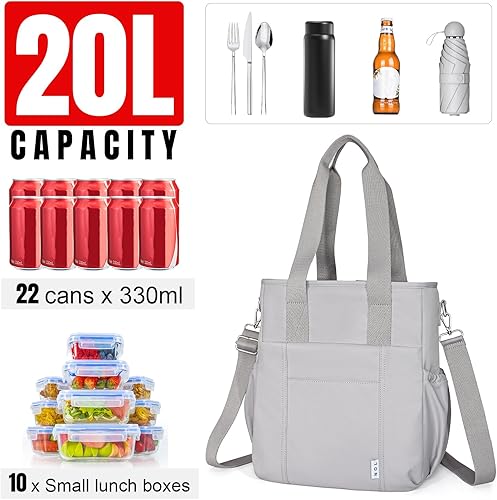 Miniatura 3 de NOL - Lonchera aislada para mujer, bolsa grande y espaciosa con correa de hombro ajustable extraíble con múltiples bolsillos, bolsa enfriadora a