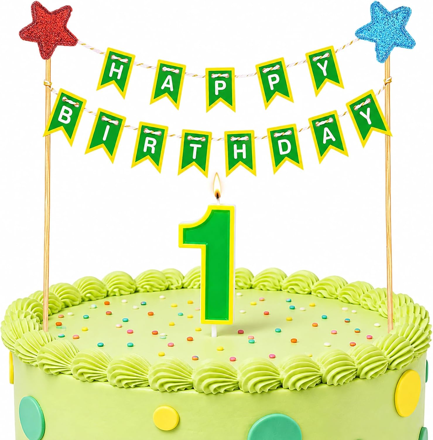 Number 2 Birthday Candle with Pre-Strung Banner, Street Theme Cake Topper