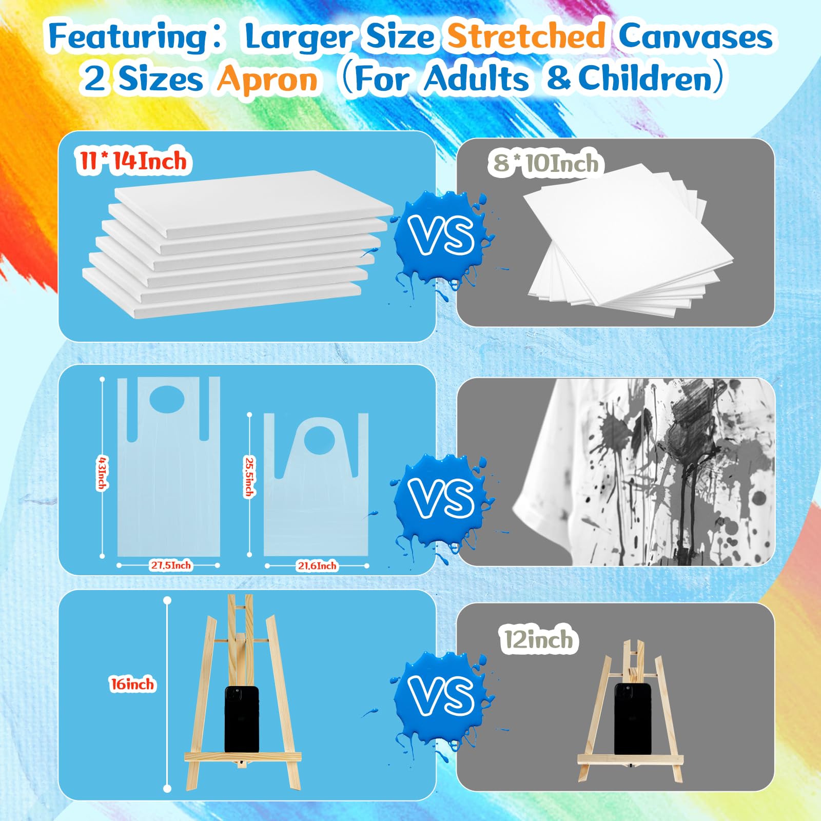 90 Pcs Painting Kits for Adults with 6 Easels+6 Canvases+12 Aprons+60 Brushes+6 Palettes Value Painting Supplies for Sip and Paint/Painting Party Date Night Painting Set for Kids,Students, Beginner