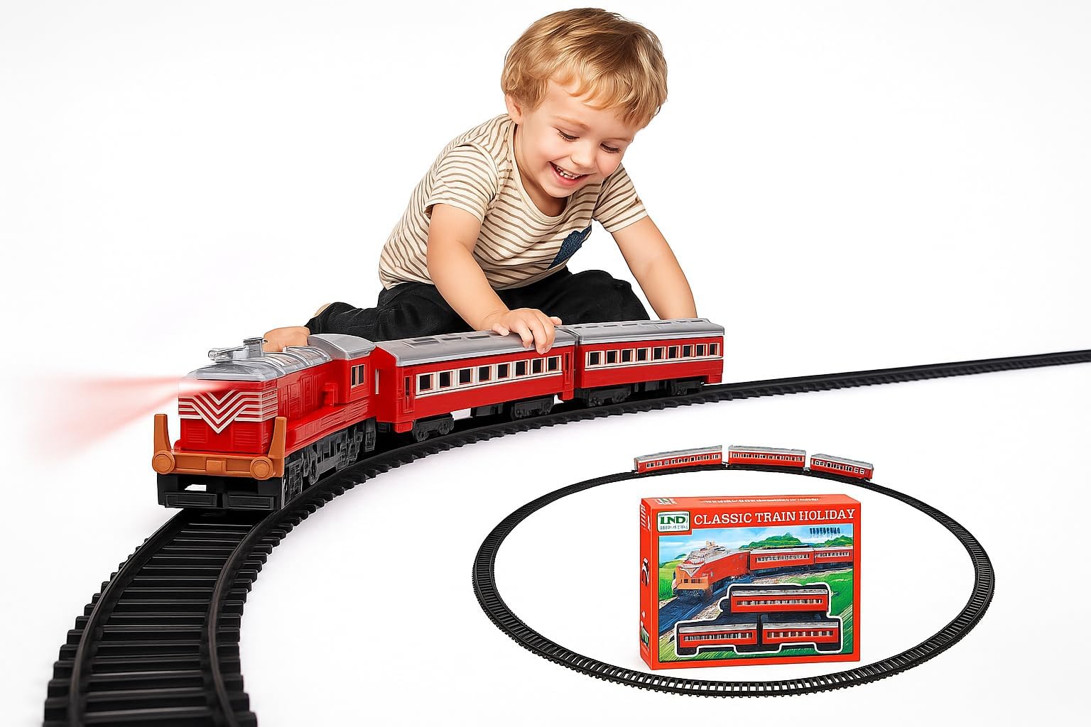Battery Operated Toy Train Set for Kids 3-7 Years | Indian Passenger Metal Type Train with 203 cm Railway Track | LED Engine