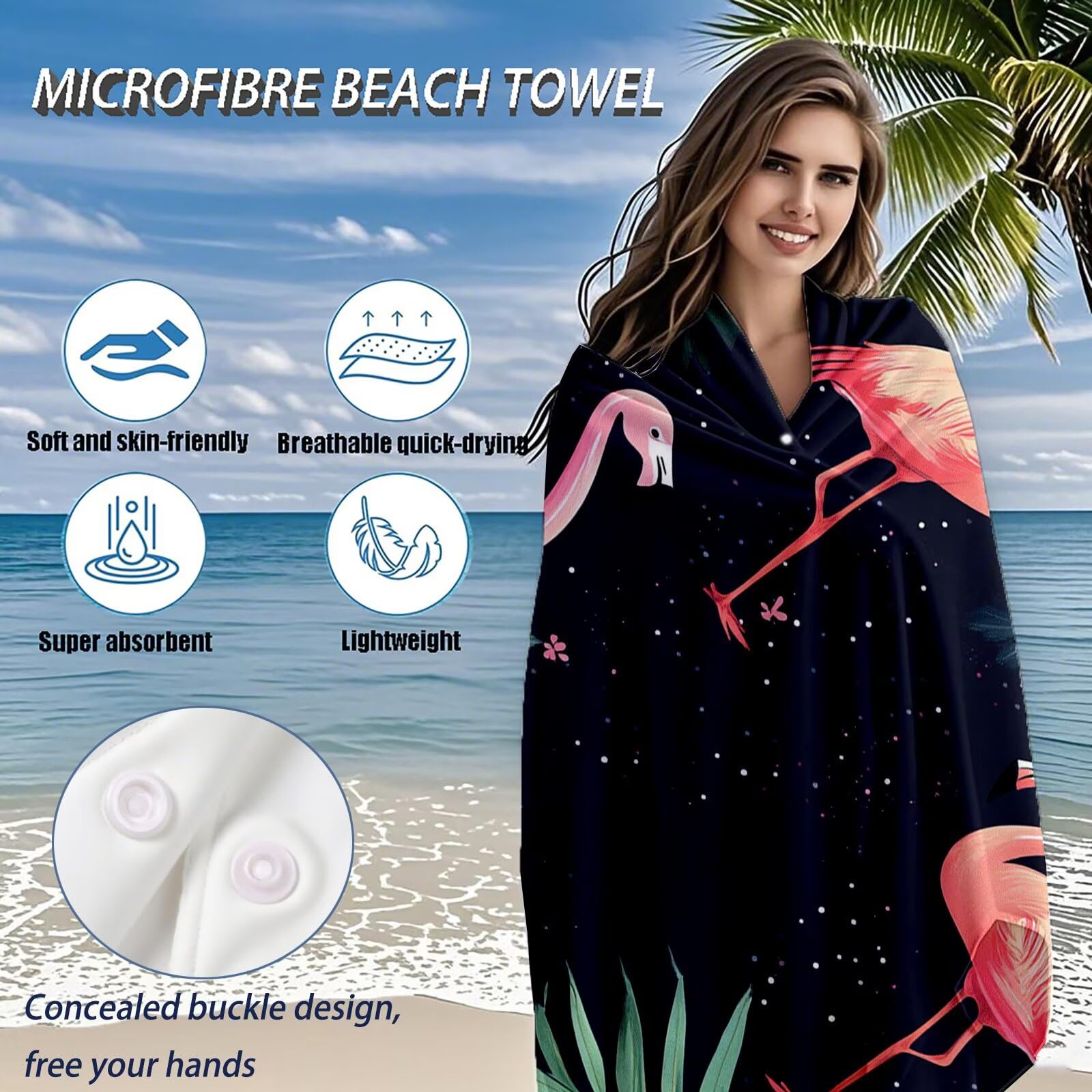 Serviette de Plage Microfibre Serviette Plage 100x150 cm 2 Pack Séchage Rapide, Anti-Sable, Absorbante Fonction drap de plage xxl pour Bain, Sport, Voyages, Sauna, Piscine, Yoga, avec Sac Animal Q-865