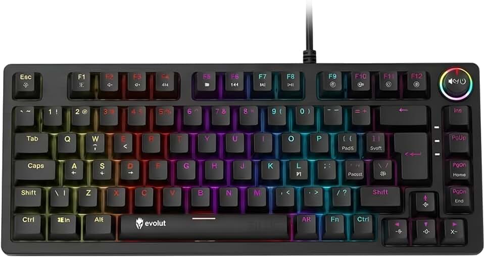 Teclado Gamer Mecânico EG275 Class, Compacto 75%, Switch Brown, ABNT2, Anti-Ghosting 26 Teclas, Iluminação Rainbow 17 Modos, Preto