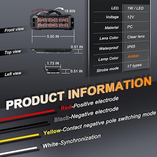 Miniatura 2 de 4 Luces Estroboscópicas Ámbar para Camiones, Función de Sincronización Luces LED Estroboscópicas de Emergencia para Parrilla 12-24V Montaje en